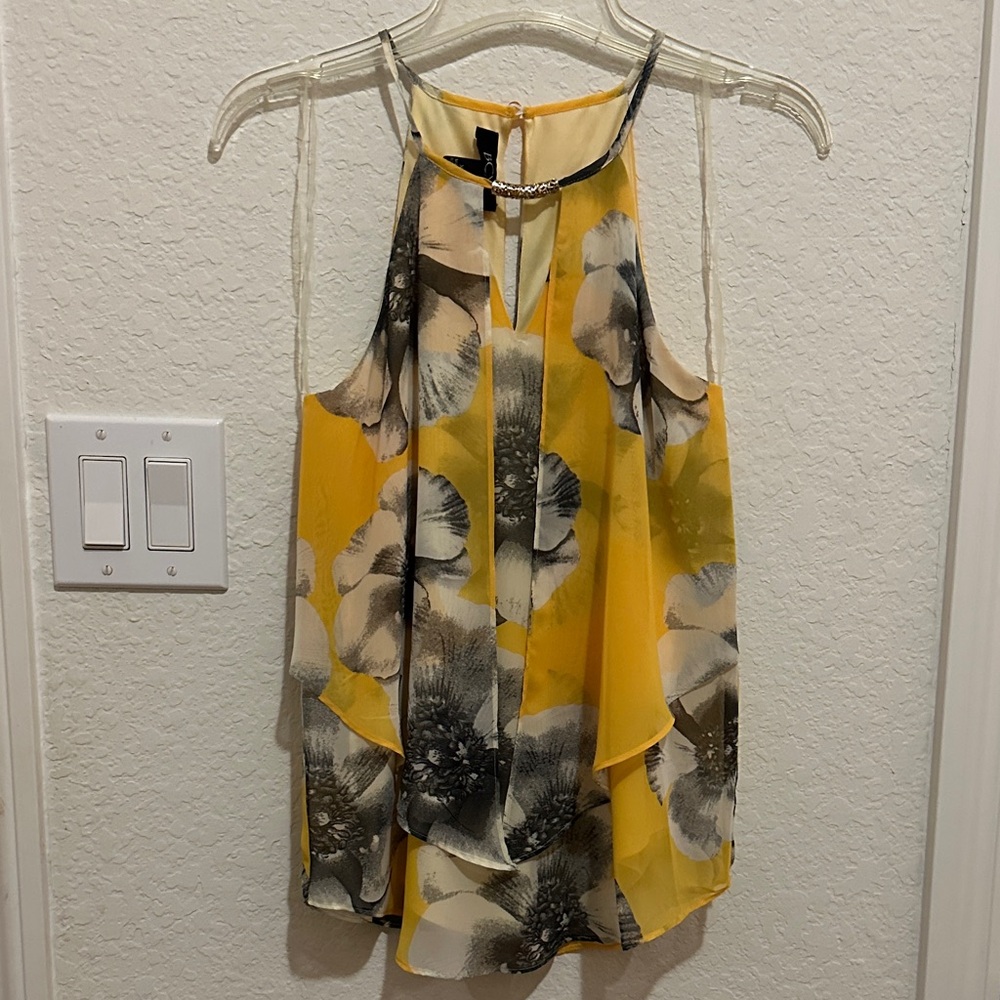BCX Yellow and Black Patterned Blouse